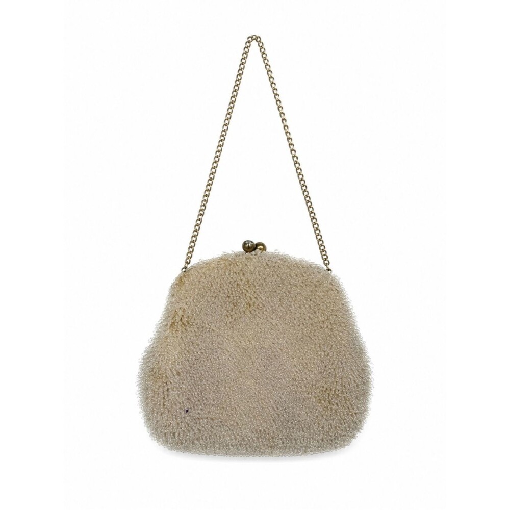 Bags by Josef Vintage Ivory Beaded Clutch Evening Bag Satin Crystal Clasp Bridal